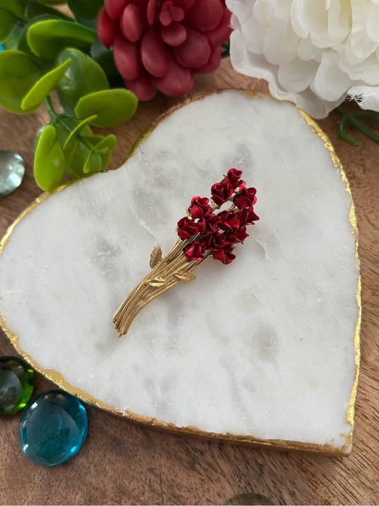 Danbury Mint Jewelry - Gold-Tone Red Rose Bouquet Brooch - Women Jewelry